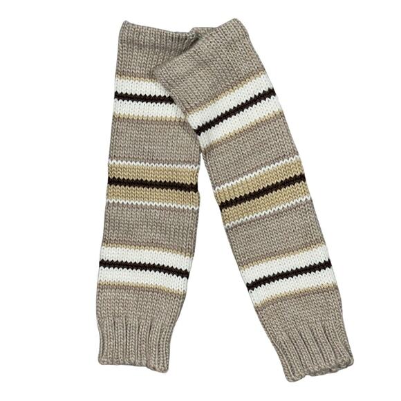 Women's Beige Striped Knit Over Knees Footless Thermal Winter Leg Warmer Socks - Picture 1 of 5